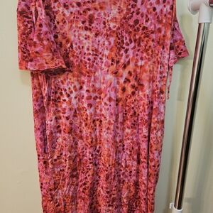 Terra & Sky Women's Plus Size Ruched Shoulder Knit Dress  pink cheetah print